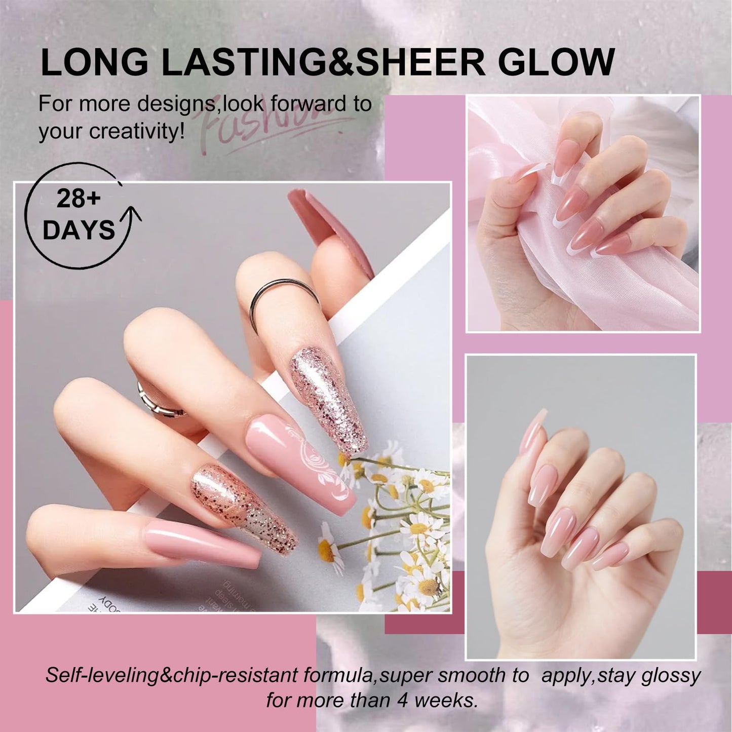 WHsHeria TPO Free Jelly Translucent Gel Nail Polish Set，6pcs 10ml Red Pink Purple Milk White Long-lasting Soak off UV Light Suit Give It to Women as a Gift for Daily Life at Home (119-C)
