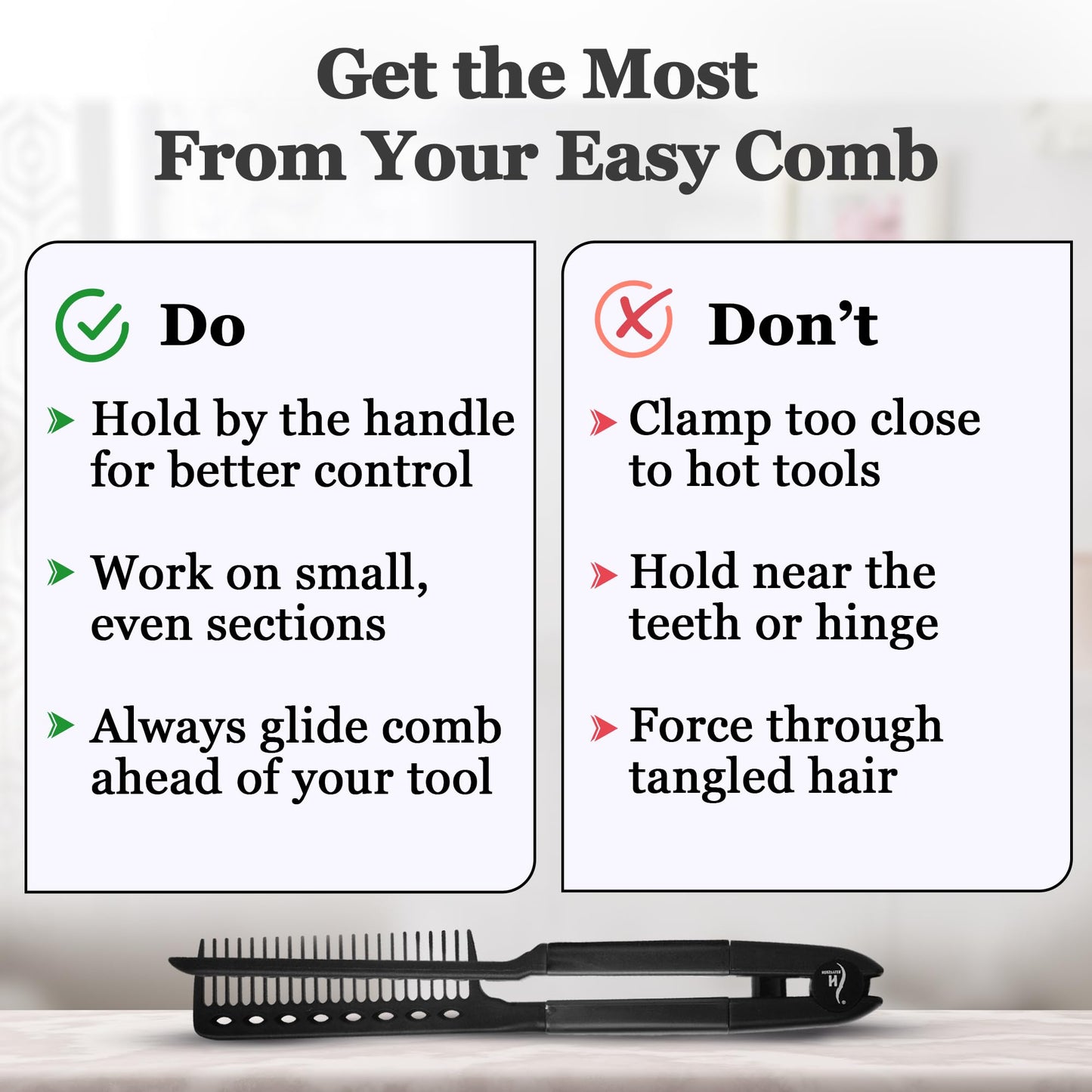 Herstyler Straightening Comb For Hair - Flat Iron Comb - Hair Straightener Comb With Firm Grip - Styling Comb - Chasing Comb - Heat Resistant Comb