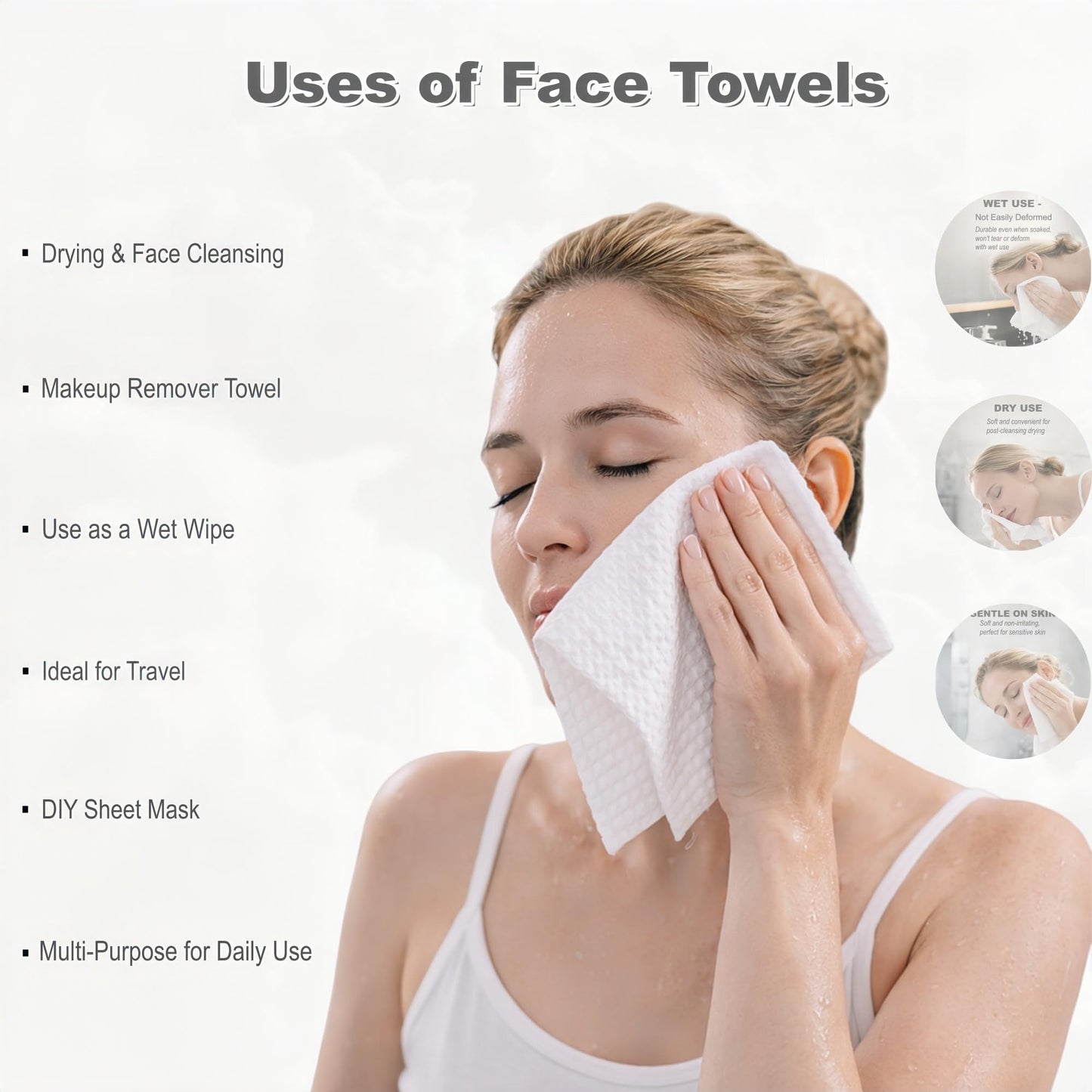 GentlGlow Disposable Face Towels, Clean Facial Towels, Multi-purpose Towels for Makeup Remover, Travel Towel, Facial Wash And Dry, Skincare, Daily Cleaning, 4 Pack (280 Count) 8 x 8 Inches
