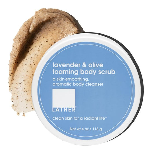 Lavender & Olive Foaming Body Scrub - Gentle Exfoliating & Hydrating Formula for All Skin Types | 4 Oz Jar