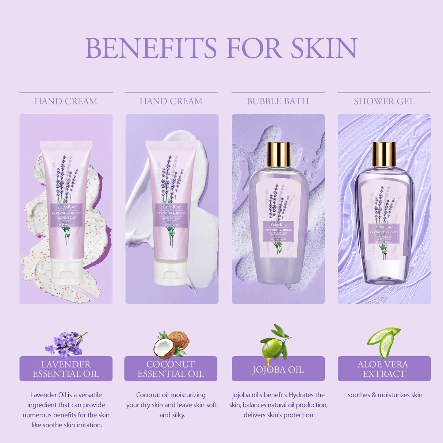 Lavender Bath and Body Gift Basket, Face Skin Care Set, Spa Kit, Self-Care