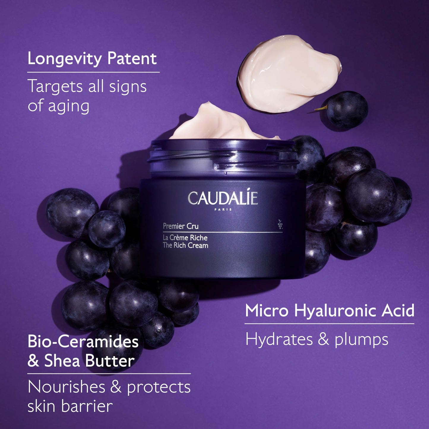 Caudalie Premier Cru The Rich Cream, Skin Barrier Repairing Moisturizer with Ceramides, Refillable Jar - 50 mL Rich Cream and 50 mL Refill Pod
