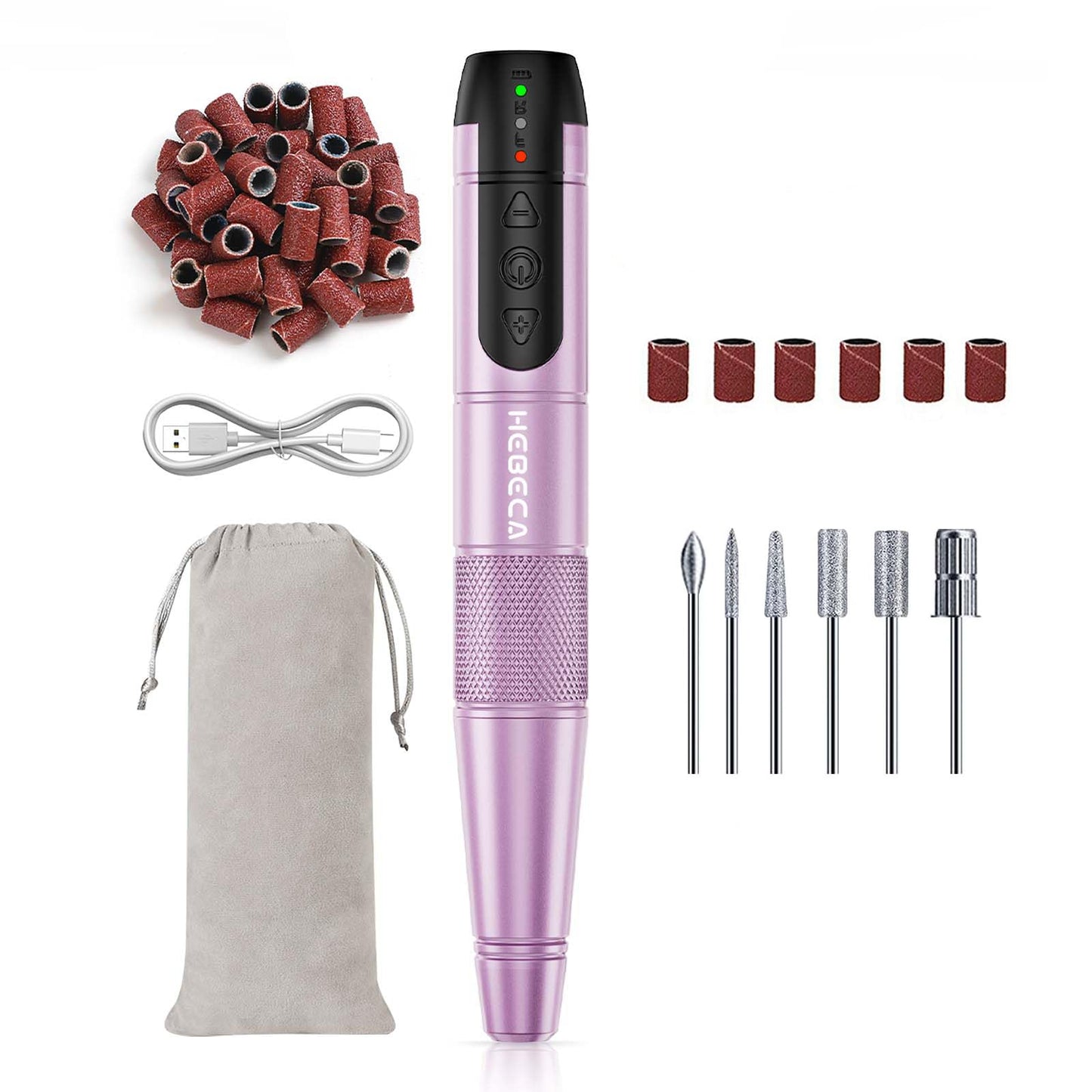 HEBECA Cordless Nail Drill Set, Electric Nail Files and Buffers Drill Nails for Natural or Acrylic Gel Nails - Rechargeable Nail File Nail Drill Machine Manicure Nail Dremel Kit (Purple)