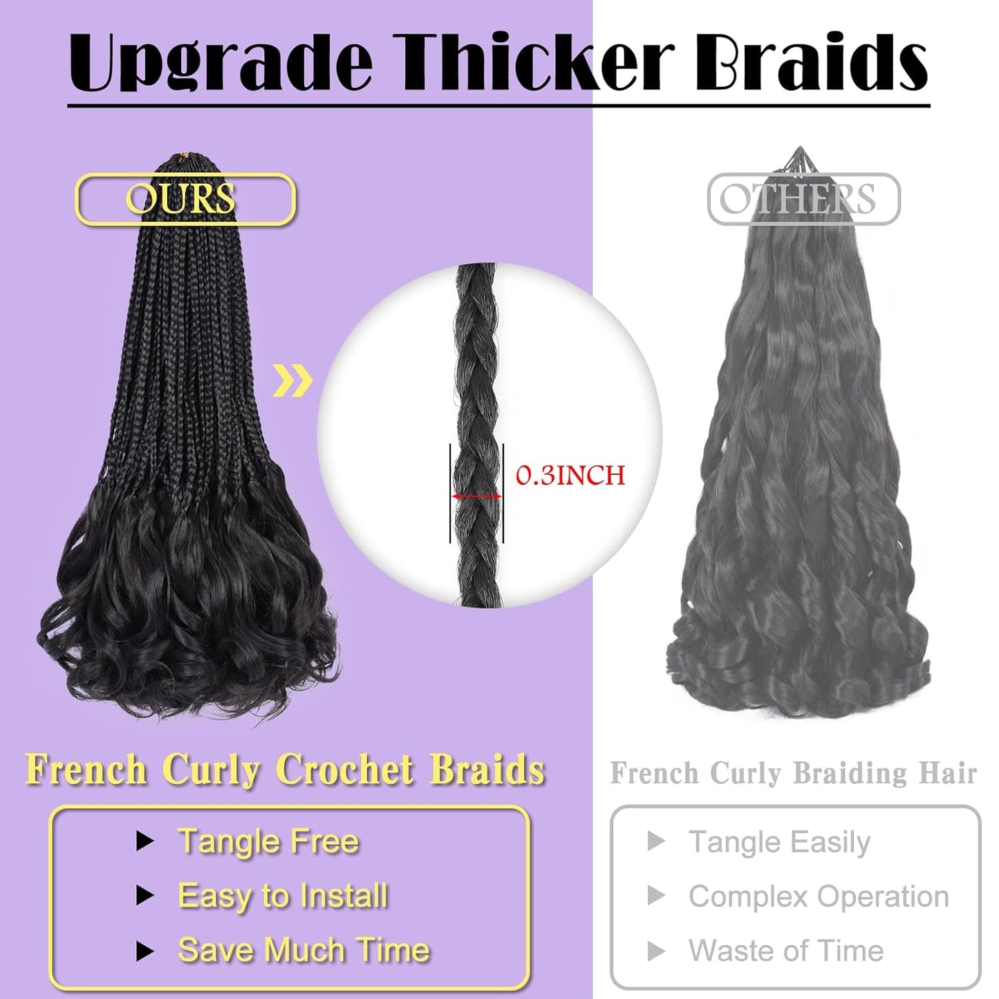French Curl Crochet Braids - 22 Inch Goddess Box Braids | 8 Packs Pre-Looped Synthetic Hair Extensions (1B#)