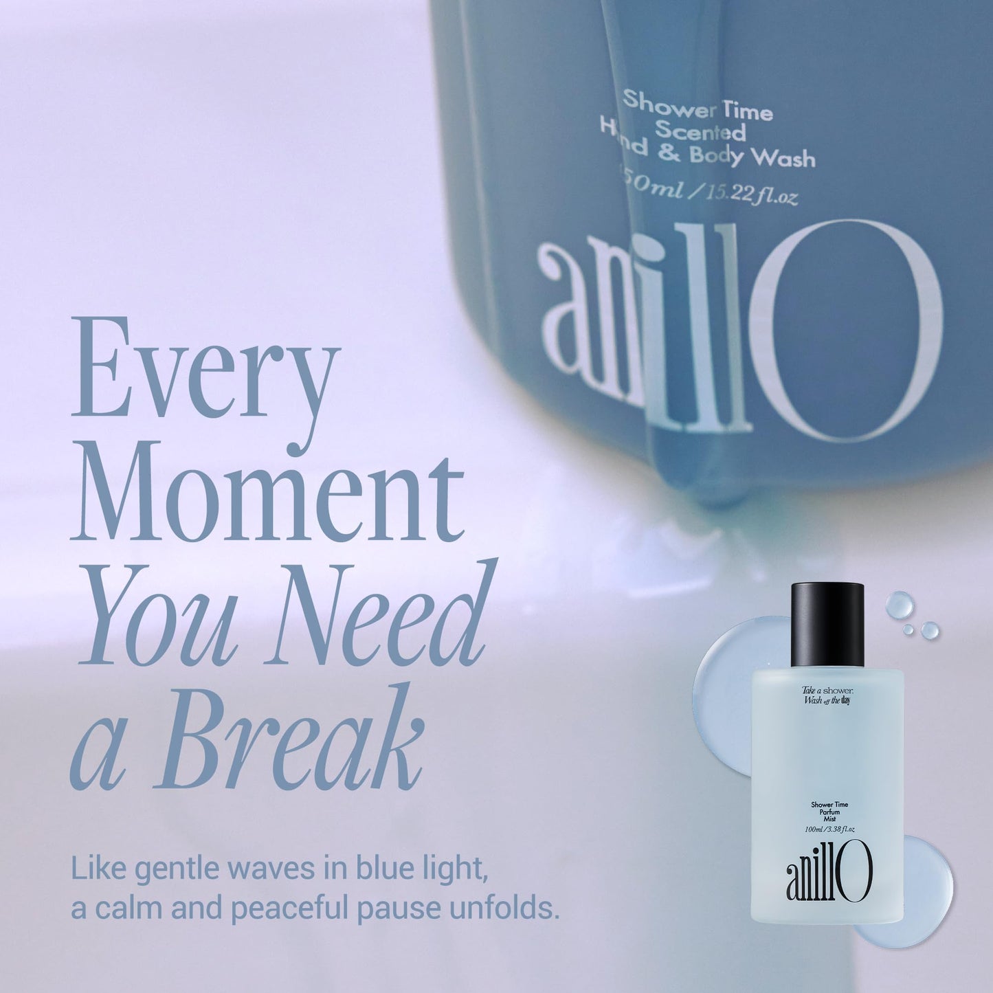 ANILLO Shower Time Parfum Mist - Hydrating & Long Lasting Korean Hair and Body Mist Perfume with Blue Agave, Hyaluronic Acid & Blue Herb Complex - Vegan, After Shower Spray for Men & Women 3.38 fl oz