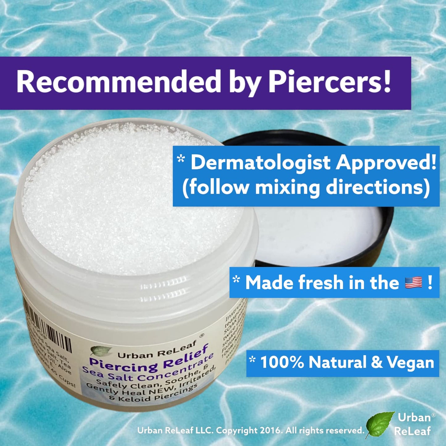 Set of Urban ReLeaf Piercing Relief Solution & Sea Salt Concentrate ! Gentle, Effective Aftercare and Refill Salts. Fast Help for Irritated, Bumpy, Fussy & Problem Piercings, 100% Natural Soothing