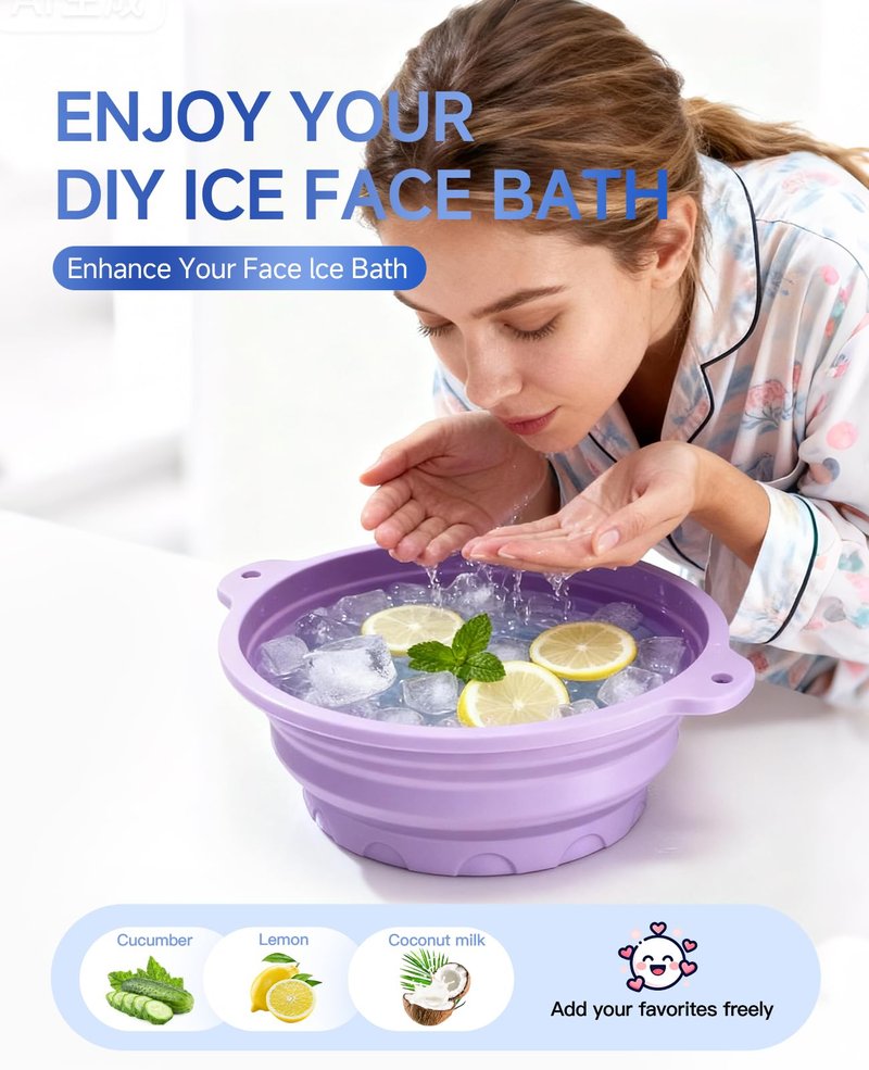 Face Ice Bath Bowl with Built-in Ice Tray, Collapsible Silicone Face Ice Plunge Bowl, Cold Therapy for Skin Tightening, Puffiness Reduction & Acne Relief - Ideal for Home & Travel