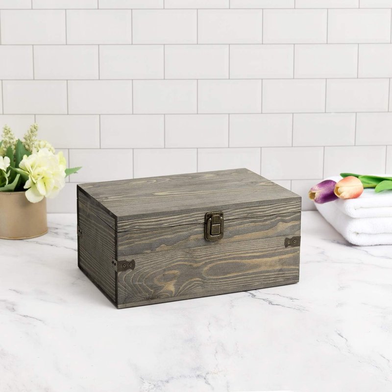 Essential Oil Bottle Storage Box - 24 Slot Vintage Gray Wooden Organizer | Holds Up to 30 mL Bottles