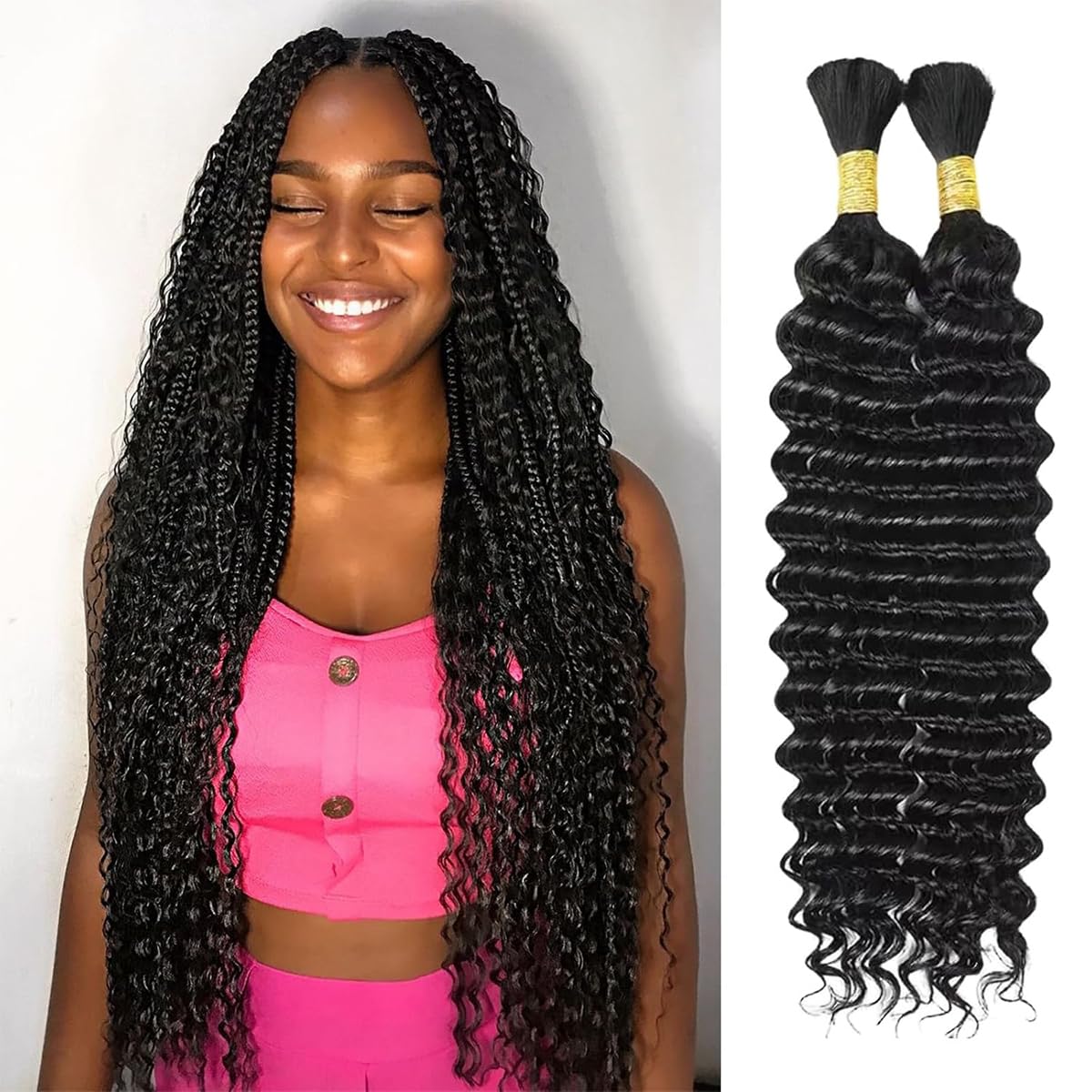 Loose Wave Human Braiding Hair - 22 Inch 50g Bulk No Weft Bundle | 10A Brazilian Virgin Curly Extensions for Boho Braids