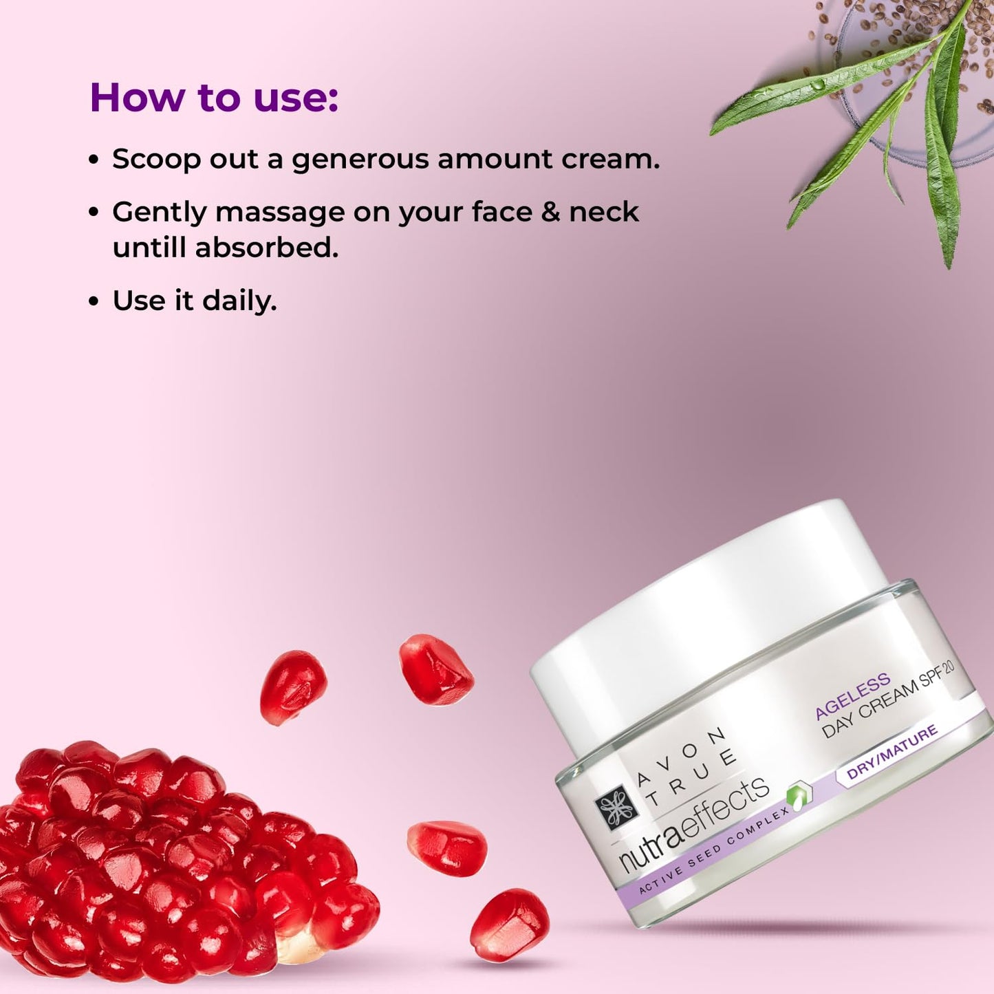 Avon Nutra Effects Ageless Day Cream SPF 20, 50g - Dry/Mature - Active Seed Complex