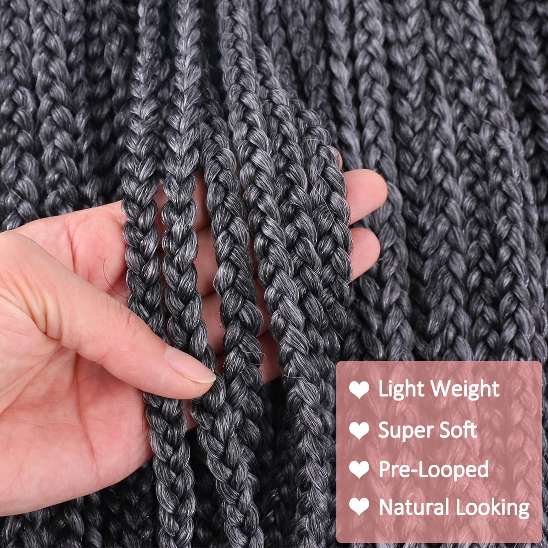 8 Packs Goddess Crochet Box Braids Pre looped Box Braid Crochet Hair for Black Women 18 Inch Silver Gray 3X Knotless Crochet Box Braided Hair Extensions Straight Knotless Braiding Hair(Tgrey#)