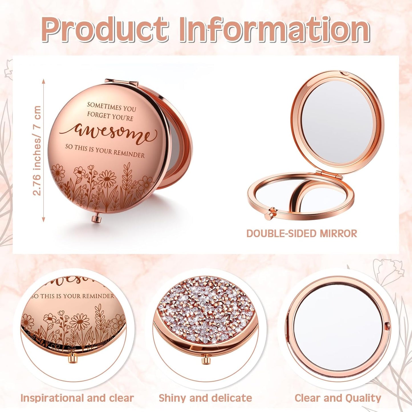 Inspirational Compact Mirror Set - 10 Double-Sided Folding Mirrors with Rhinestones | Perfect Mother's Day Gifts for Women