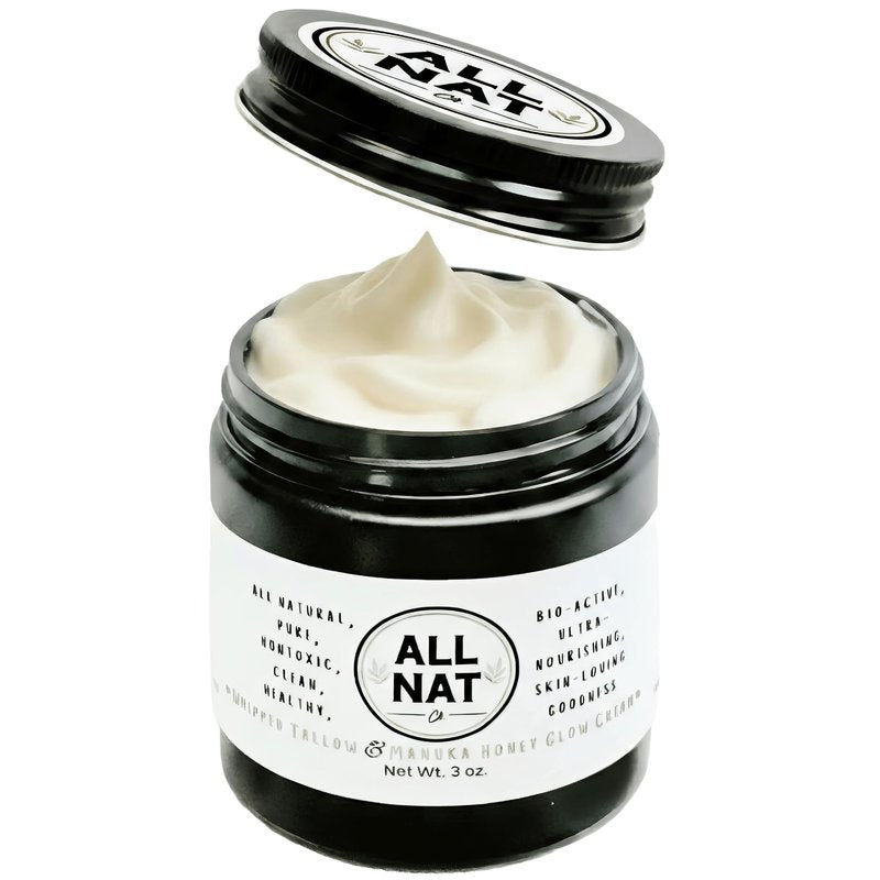 All Nat Whipped Beef Tallow & Manuka Honey Face Cream – Hydrating, Clean Beauty Moisturizer for Sensitive Skin, Natural Skincare, 3.0 oz