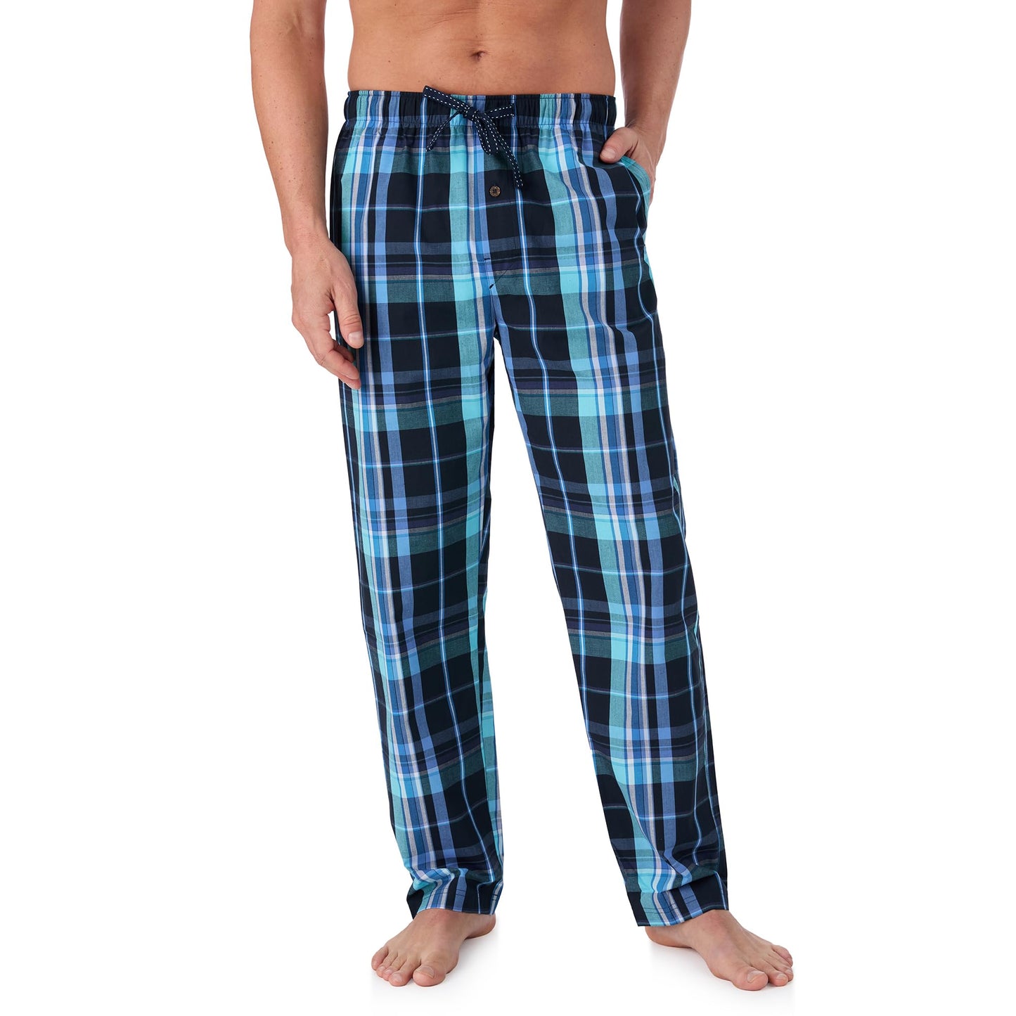 Tommy Bahama - Men's Essential Printed Sleep Pant, Woven Pajama Pants for Sleep or Lounge (Navy Blue Plaid, X-Large)