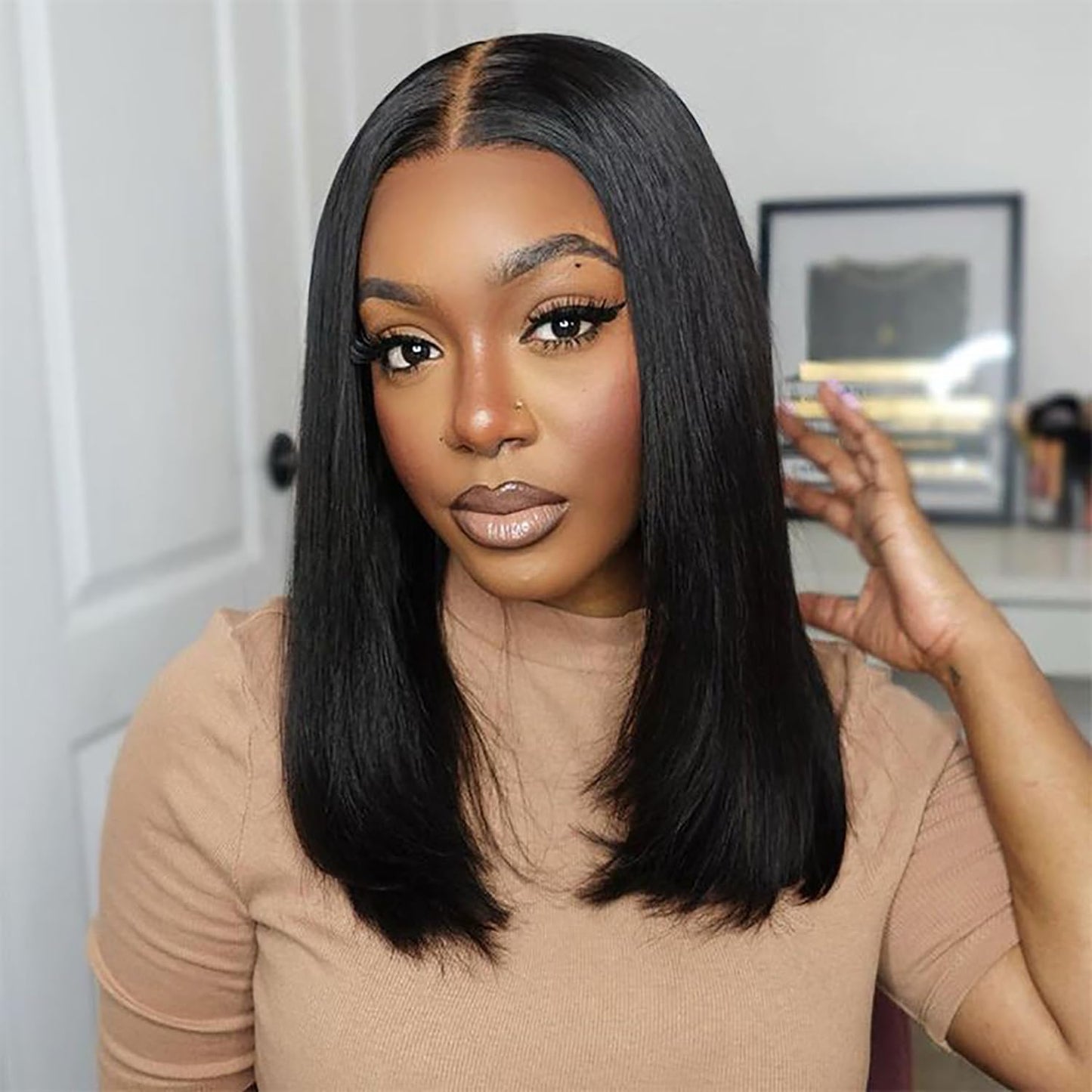 OPNGF Straight Bob Wig Human Hair Glueless 13x4 Lace Front Wigs For Women Pre Plucked HD Short Bob Wig Human Hair 13x4 Frontal Lace Wig With Baby Hair 180% Density 16 Inch