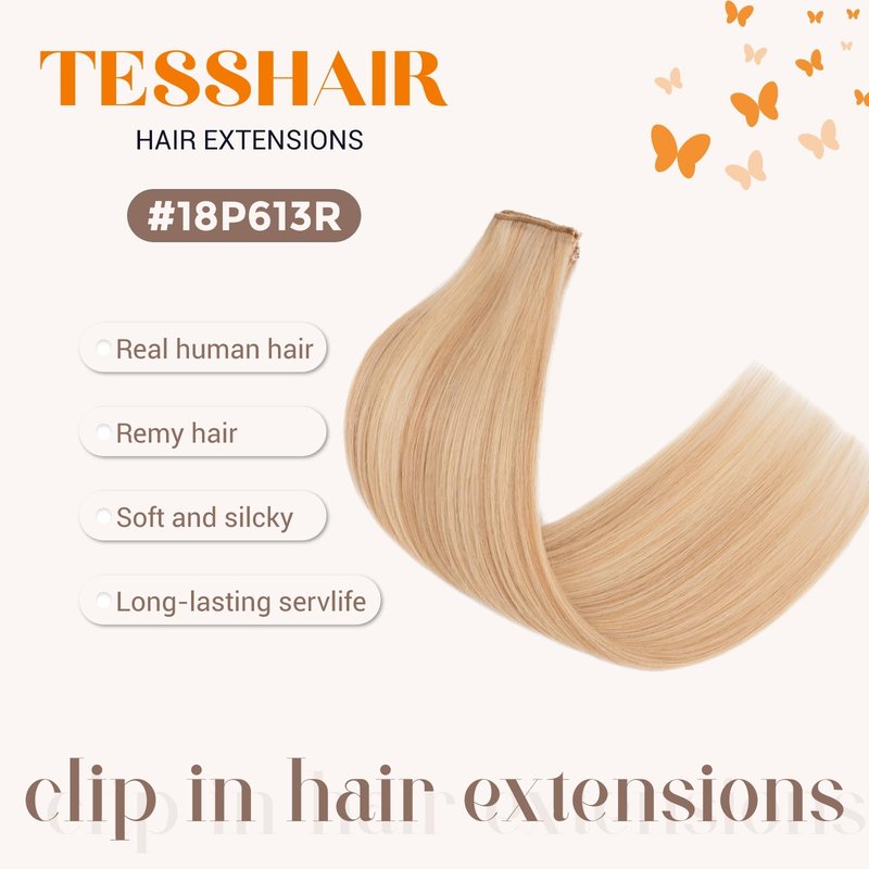 TESSHAIR 6PCS Clip in Hair Extensions Real Human Hair Short Clip in Extensions for Women Short Straight Hairpieces to Add Volume and Highlights 12 Inch Ash Blonde & Bleach Blonde