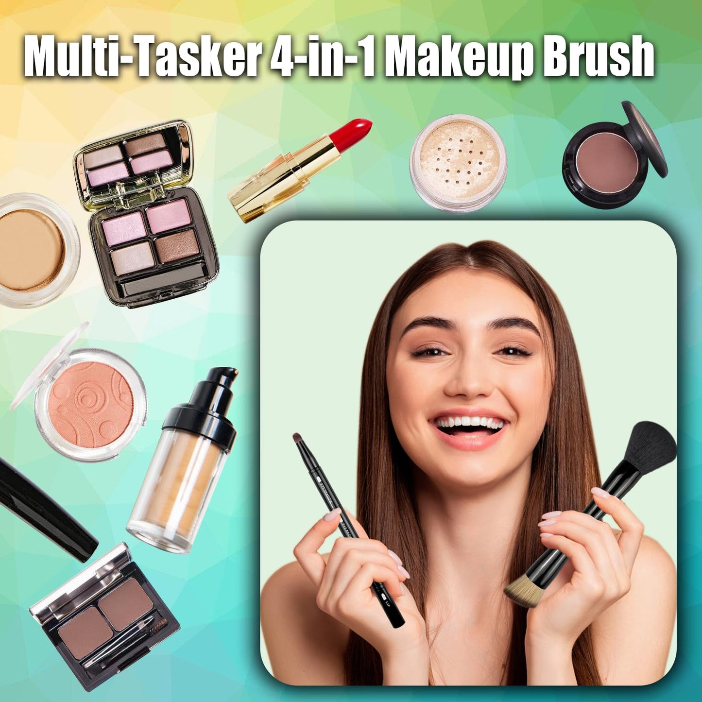 2 Pack 4 in 1 Makeup Brush, Travel Makeup Brush Set with Case, Foundation Brush, Concealer Brush, Eyeshadow Brush Set, Screw Brush, Lip Brush for Foundation, Concealer, Powder Liquid