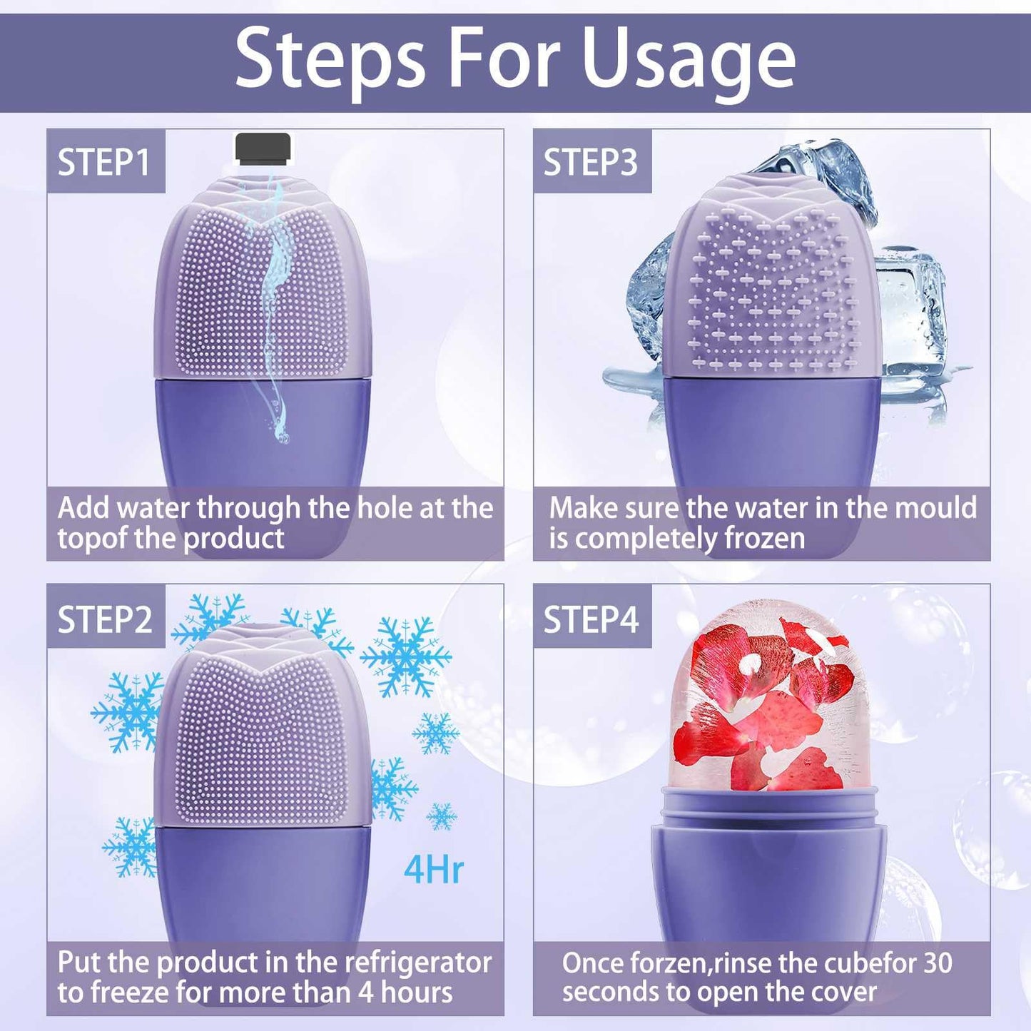 XHJRI Ice Face Roller Massager,Ice Cube Roller for Face, Eyes and Neck Naturally Conditioning and Skin Care,De-Puff Eye Bags,Reduce Migraine Pain,Reusable Massage Silicone Ice Mold (New Purple)