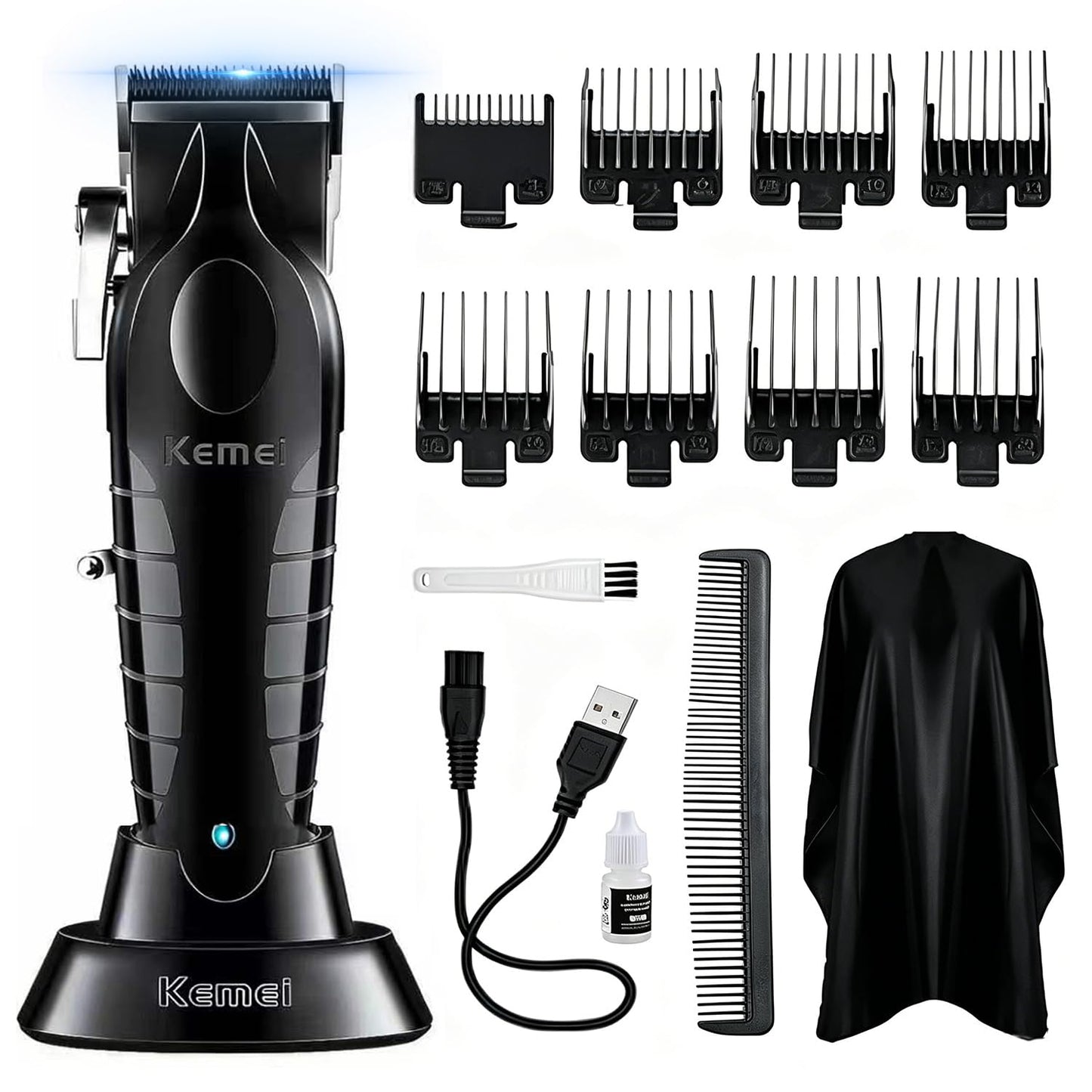 Kemei km 2296 Professional Cordless Hair Clippers for Men, Rechargeable Hair/Beard Trimmers with Base, Adjustable Haircut Machine for Stylists and Barbers Grooming Kit