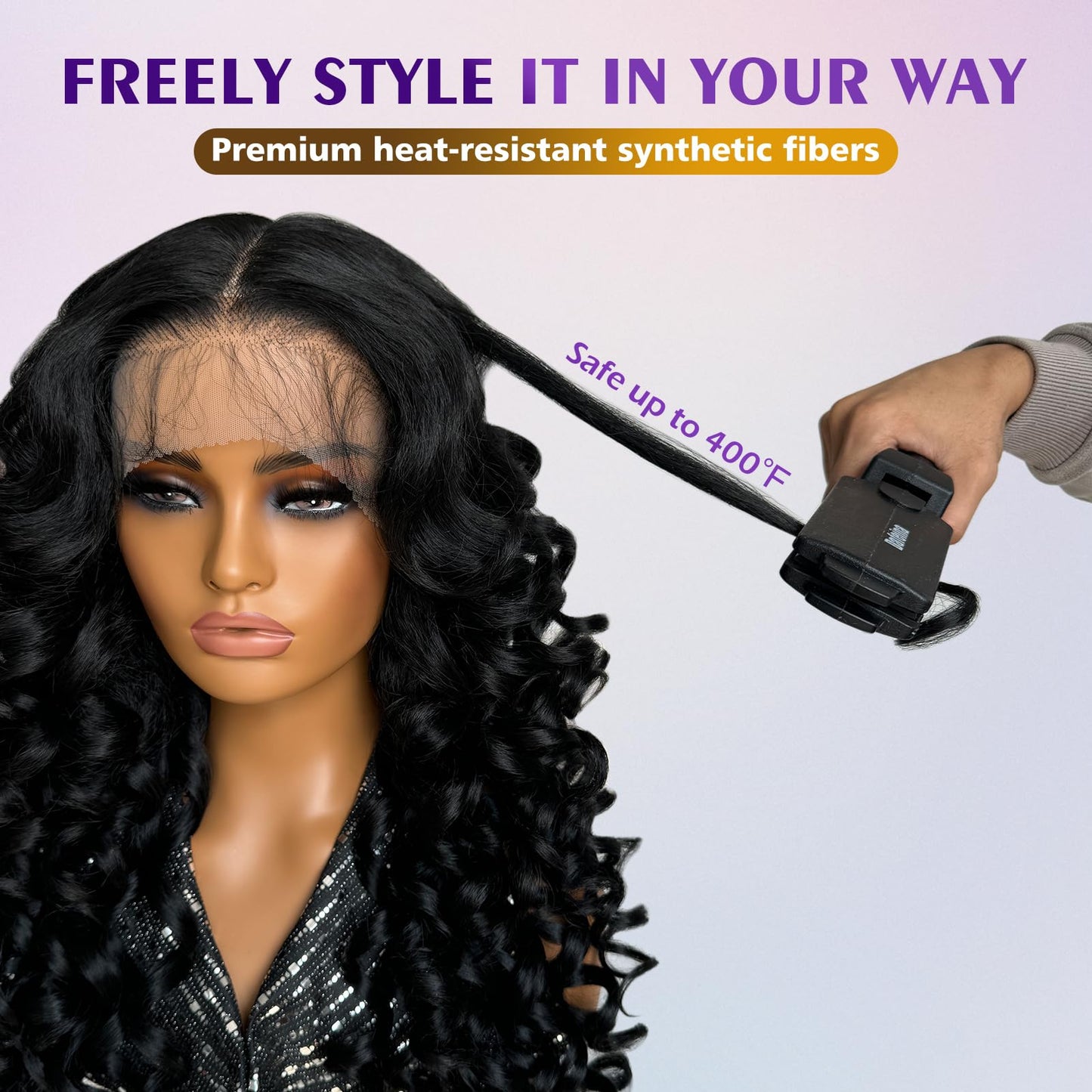 Felek Synthetic 13x6 Lace Front Wig Loose Curly 24 Inch Blonde #613