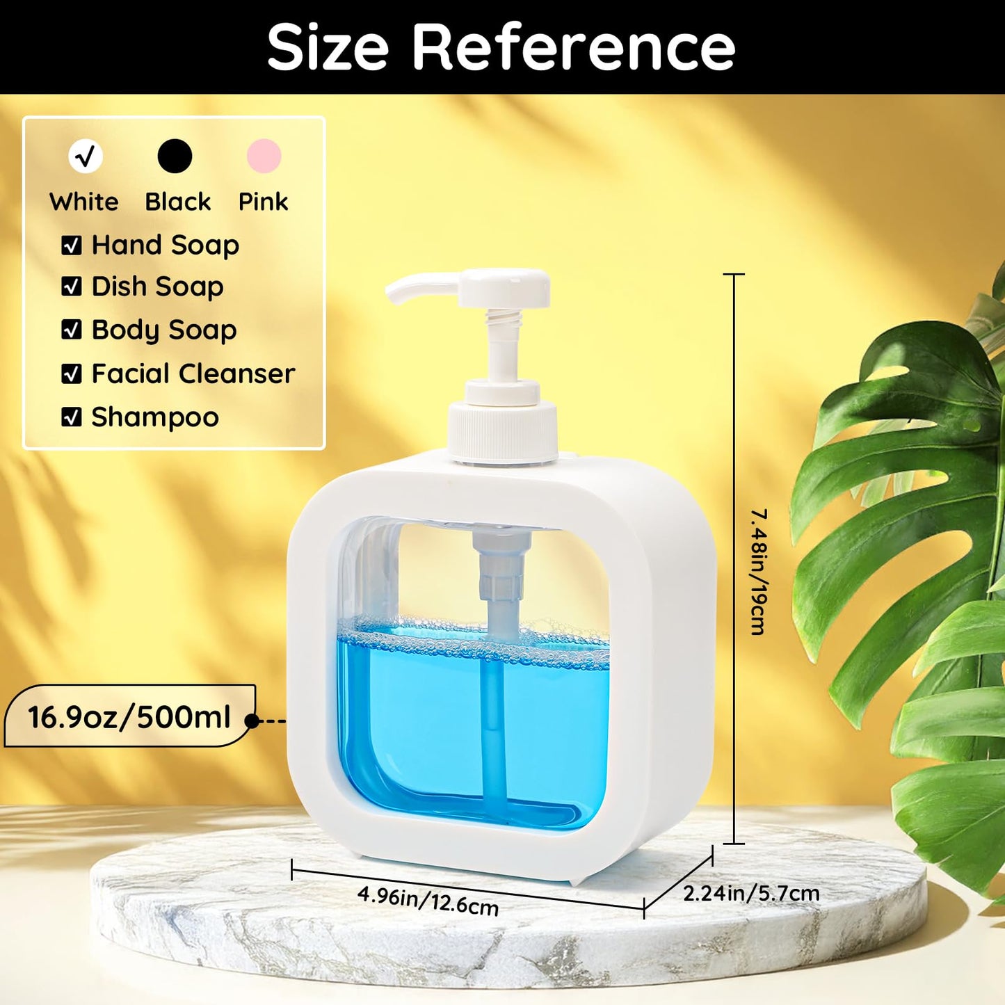 Segbeauty 16.9oz Refillable Bathroom Hand Soap Dispenser, Pack 4 Empty Kitchen Soap Dispenser Pump 500ml Liquid Soap Dispensers for Bathroom, White Plastic Handwash bottle for Kitchen Sink with Labels