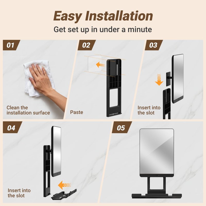 Toollygozz Heated Fogless Shower Mirror for Shaving, 5000mAh Long-Lasting Anti-Fog Shower Mirror with 360° Rotating Design & Razor Holder, Fog-Free Shaving Mirror for Men (Black)