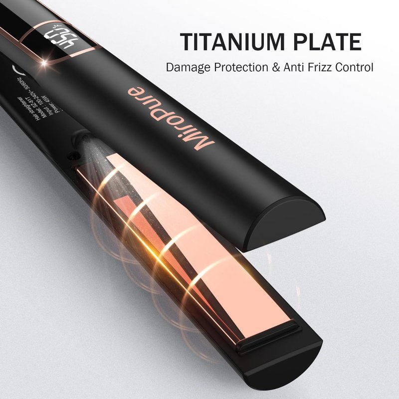 MiroPure Hair Straightener - 1 Inch Titanium Plates, Fast 15S Heat-Up, Dual Voltage with Auto Shut-Off | Professional Ceramic Ion Iron