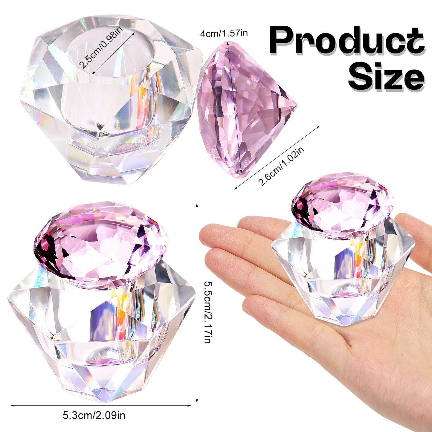Nail Dappen Dish with Lid Diamond Styling Design Crystal Glass Monomer Dampen Dish Holder for Nail Acrylic Liquid & Powder (6)