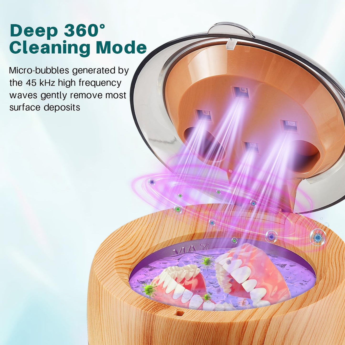Voraiya Ultrasonic Retainer Cleaner Machine, 360° UV Cleaning Denture Pod, 45kHz Ultrasonic Dental Cleaner Mouth Guard Cleaner for Aligner, Night Guard, Braces, Toothbrush, Jewelry, Ring