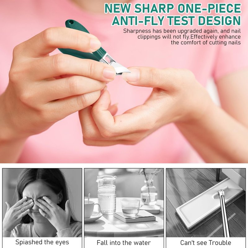 Eagle Beak Nail Clippers Set - Wide Jaw Anti-Splash Design | 3-Piece for Thick & Ingrown Nails (Green)