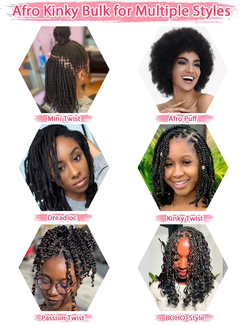 REBECCA FASHION Afro Kinky Bulk Human Hair 50g/Pack Braiding Hair for Dreadlock Extensions, Loc Repair, Afro Kinky Curly Human Hair Bulk for Twist 12 Inch Chocolate Brown Color