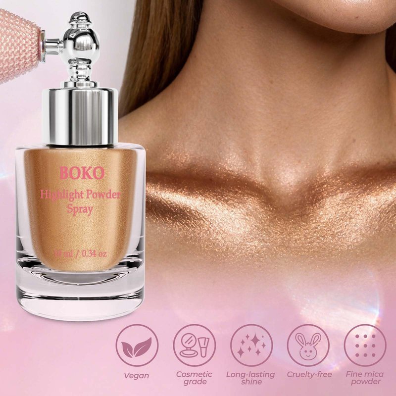 Boko Highlighter Powder Spray, Body Shimmer Spray for Glitter Highlighter Makeup, Glitter High Gloss Powders Body Shimmer Powder for Festival Concert Rave Party Daily Face Sparkle Makeup - Late Autumn
