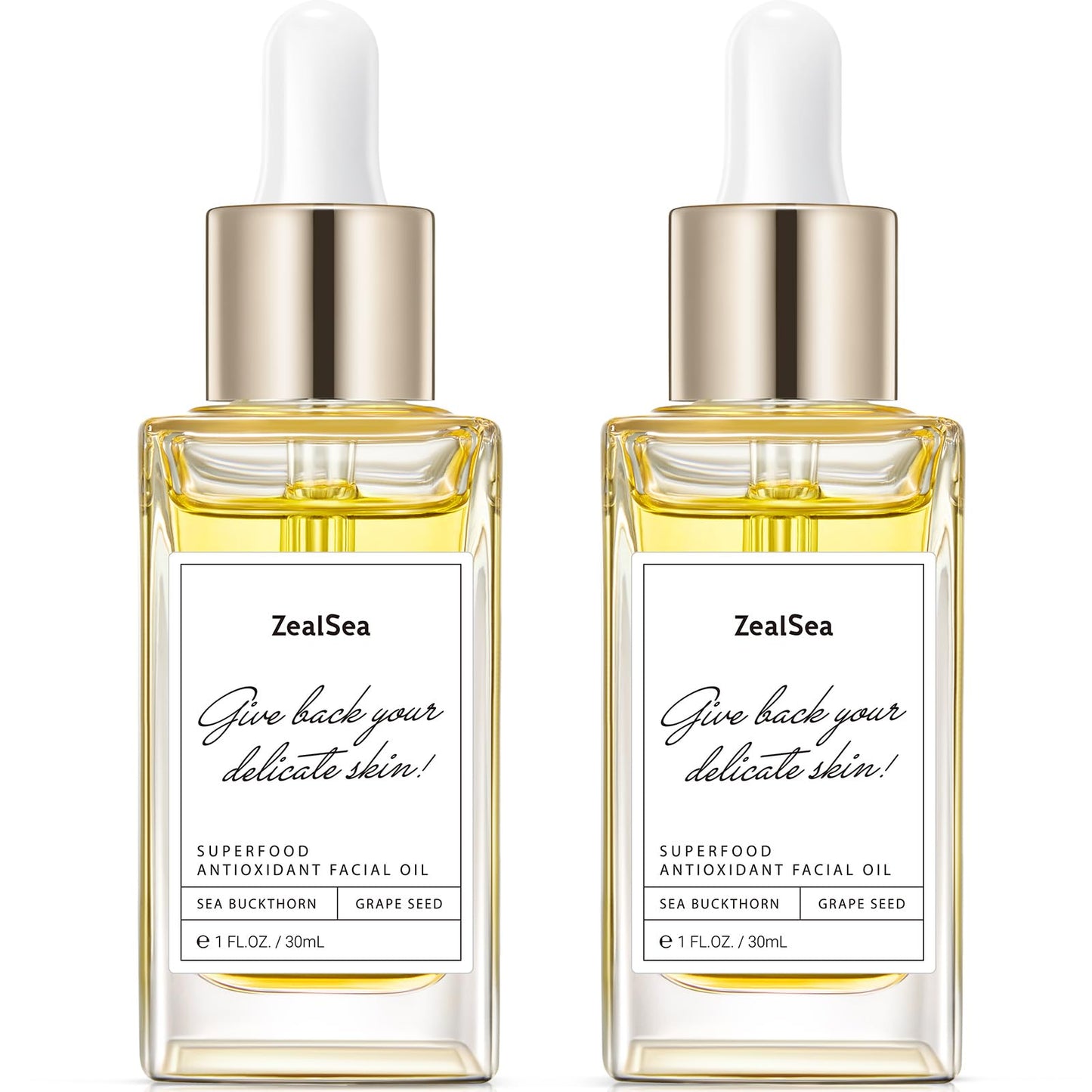 ZealSea Superfood Antioxidant Face Oil: Facial Oil with Antioxidant Rich Plant-Based Oils Hydrating and Smooth Dry Skin Care Gua Sha Massage Skin Therapy Oil for Women Men, 1 Fl Oz (Pack of 2)