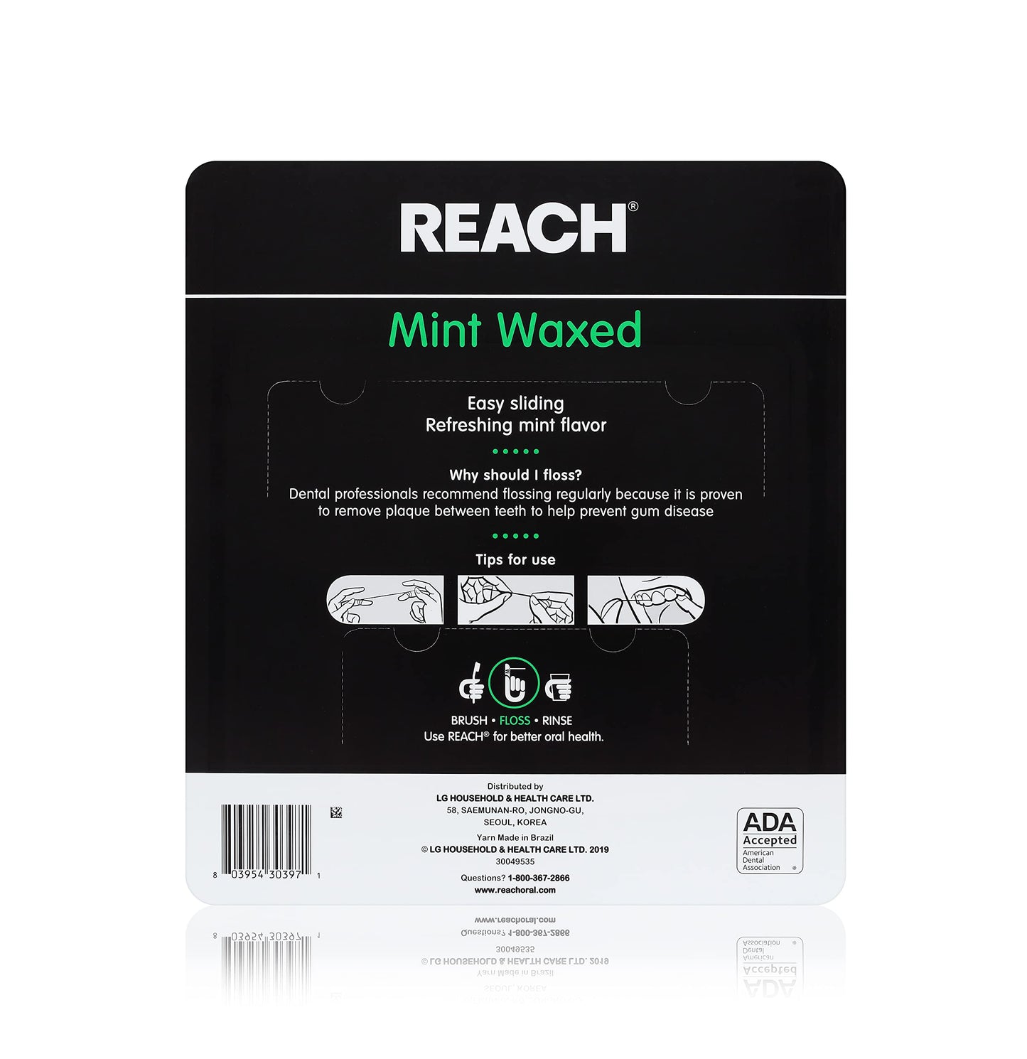 Reach, Waxed Dental Floss, Mint, Plaque Remover for Teeth, Shred Resistant, Floss Slides Smoothly, Easy to Use, Waxed, Deep Cleaning Teeth, Oral Care, Pfas Free, for Adults and Kids, 55 yd, 1 Count
