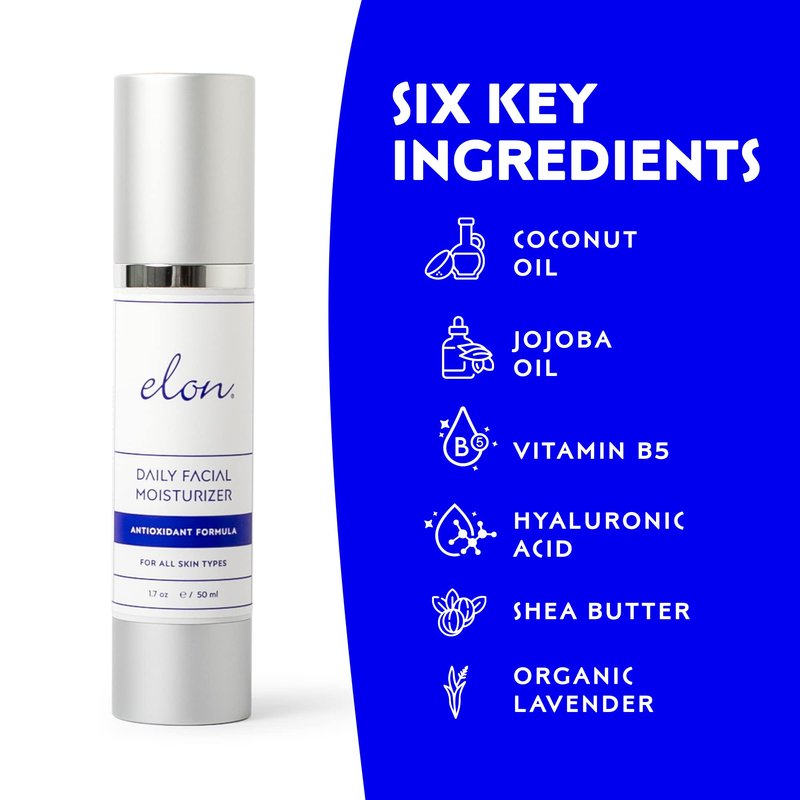 Elon Daily Facial Moisturizer for Women - Hyaluronic Acid Moisturizer w/Coconut Oil & Jojoba Oil – Reduce Signs of Fine Lines & Wrinkles - Suitable for All Skin Types (1.7 Oz)