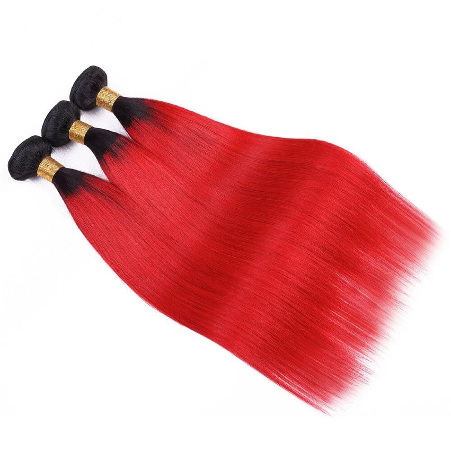 Ombre Red Human Hair Bundles 12 14 16 Inch Straight #1B Red Bundle Human Hair Extension 11A Brazilian Virgin Quick Weave Hair for Black Women