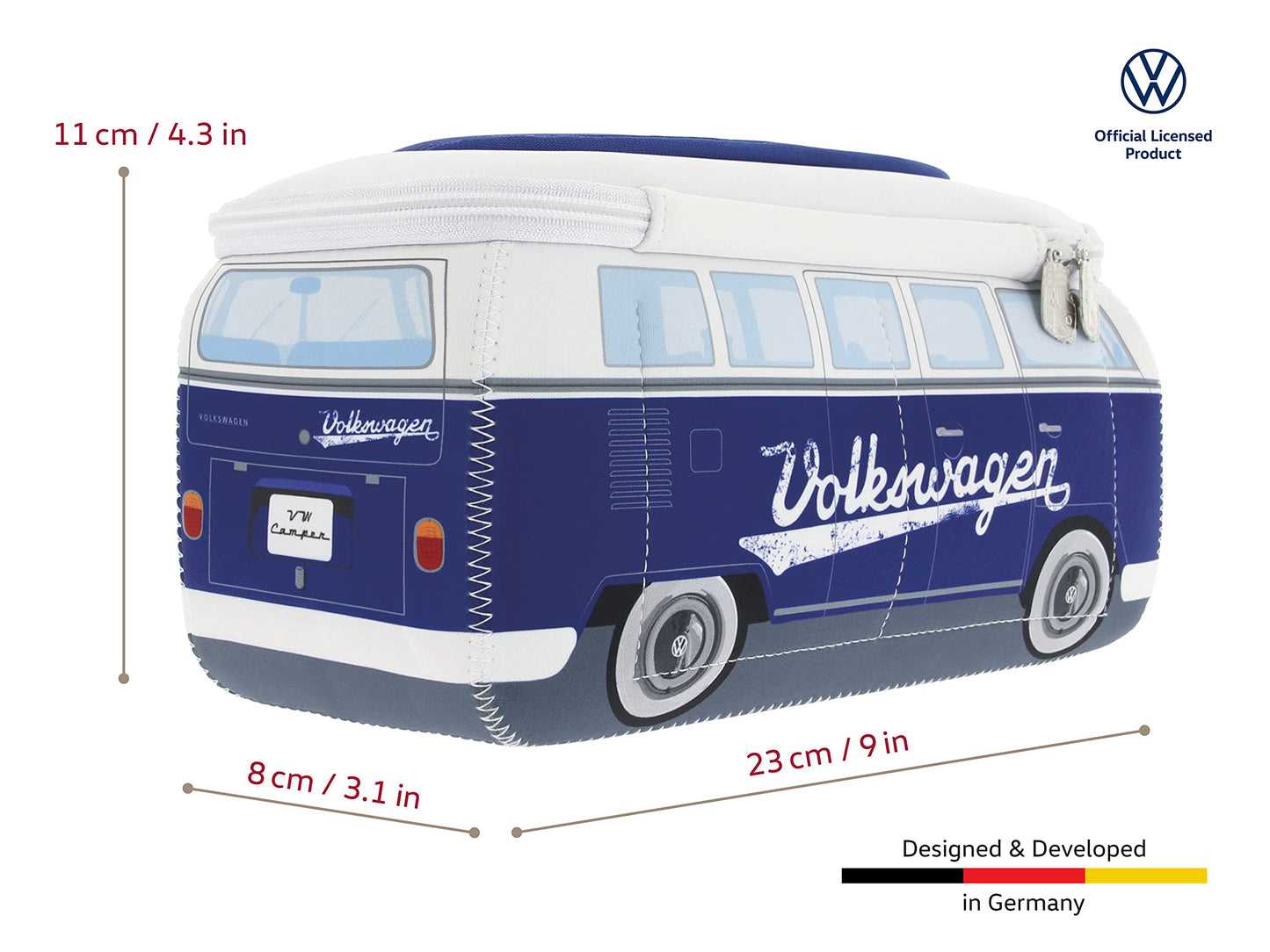 BRISA VW Collection - Volkswagen Neoprene Universal Makeup Cosmetics Toiletry Travel Pharmacy Bag in T1 Bus Design (Blue) (Small (9.1 x 4.3 x 3.1 inches))