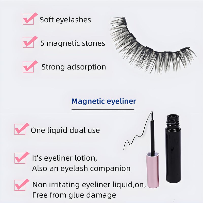 Magnetic Eyelashes Kit: 10 Pairs + 2 Liners | Glue-Free 3D Lashes | Sweat & Tear Proof | Reusable 100+ Wears | $0.06 Per Use | Beginner Friendly