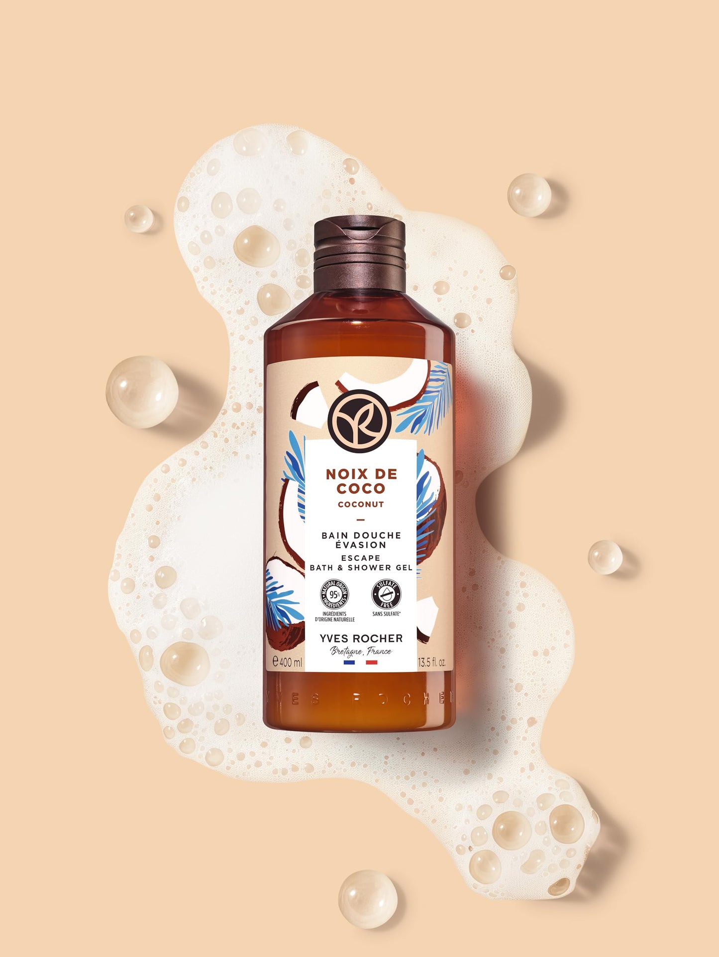 Yves Rocher Bathroom Shower Body Gel Coconut- 400 ml. / 13.5 fl.oz.