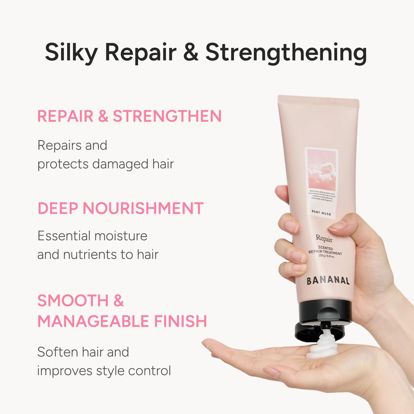 BANANAL Scented Repair Treatment Mask – Protein-Enriched Deep Repair for Damaged Hair – 17 Amino Acids, Botanical Oils, Shea Butter & Ceramide – Korean Hair Conditioner, Baby Musk, 100 ml / 3.4 fl oz