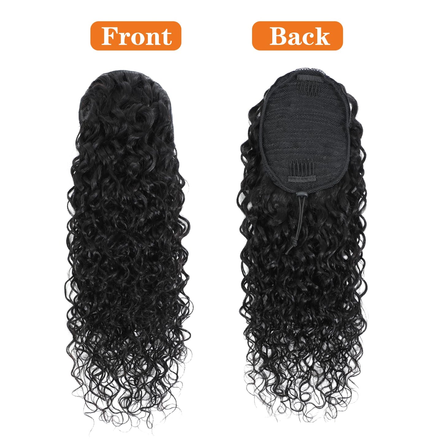 Yacurcur Water Wave Drawstring Ponytail Brazilian Remy Human Hair Ponytail Extensions for Black Women Ponytail Extension Human Hair Pieces Natural Black 18 Inch