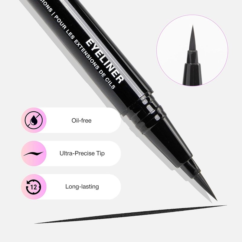 Oil-Free Liquid Eyeliner for Eyelash Extensions - Ultra-Fine Felt Tip, Waterproof & Long-Lasting Black