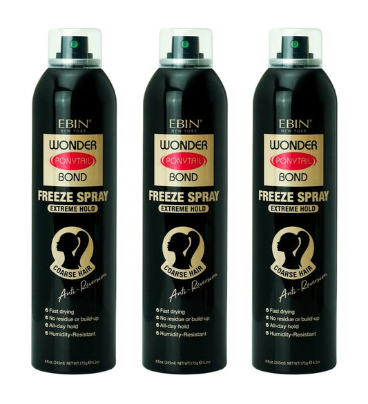 Wonder Ponytail Bond Freeze Spray - Extreme Hold Hair Spray for Sleek Ponytails & Updos | 3 Pack Gift Set