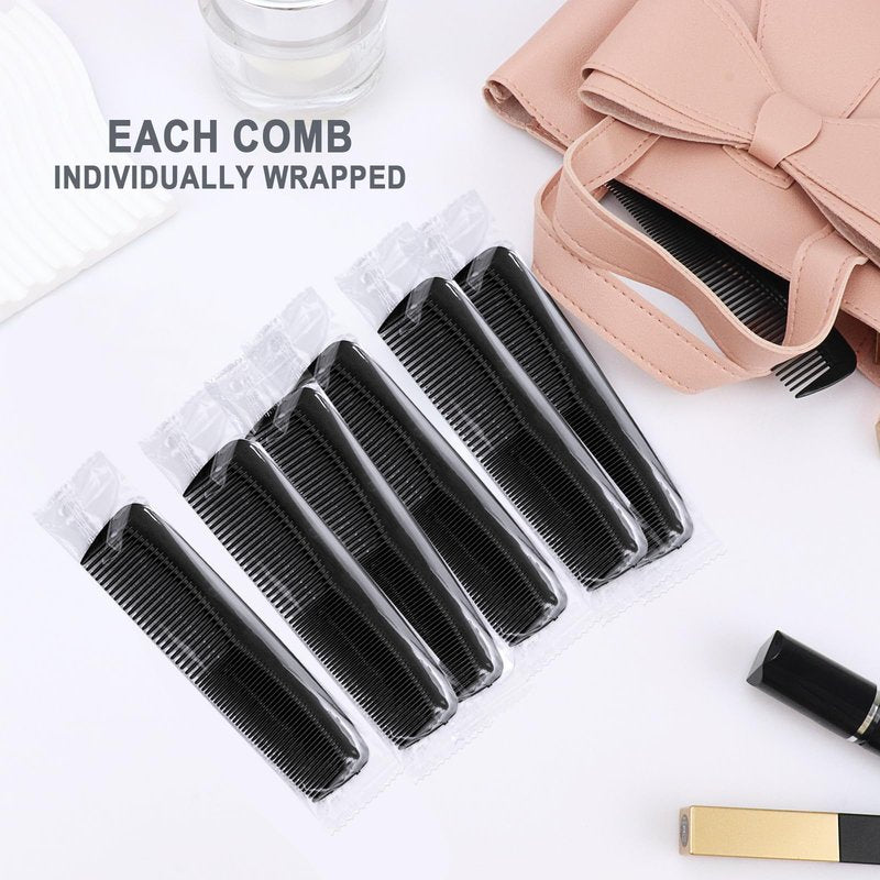 Gisdo 300 Black Combs Individually Wrapped, Pocket Combs In Bulk Hair Combs For Homeless,Hotel,Airbnb,Shelter,Nursing Home,Charity