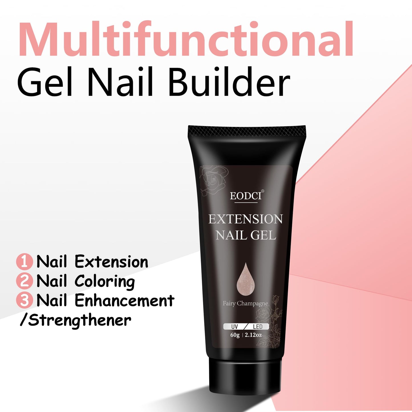 eodci Poly 60g Gel Builder for Nails, Glitter Champagne, Nail Extension Strengthener Color Gel Multifunctional Long-Lasting and Easy to Use for DIY Salon Quality