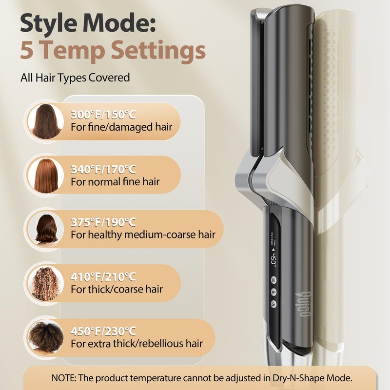 Quico Air Straightener, Ionic Wet to Dry Hair Straightener with High-Speed Airflow, 5 Temps & Dual Voltage 2-in-1 Flat Iron and Hair Blow Dryer Straightener, No Heat Damage, No Hot Plates, Black Grey