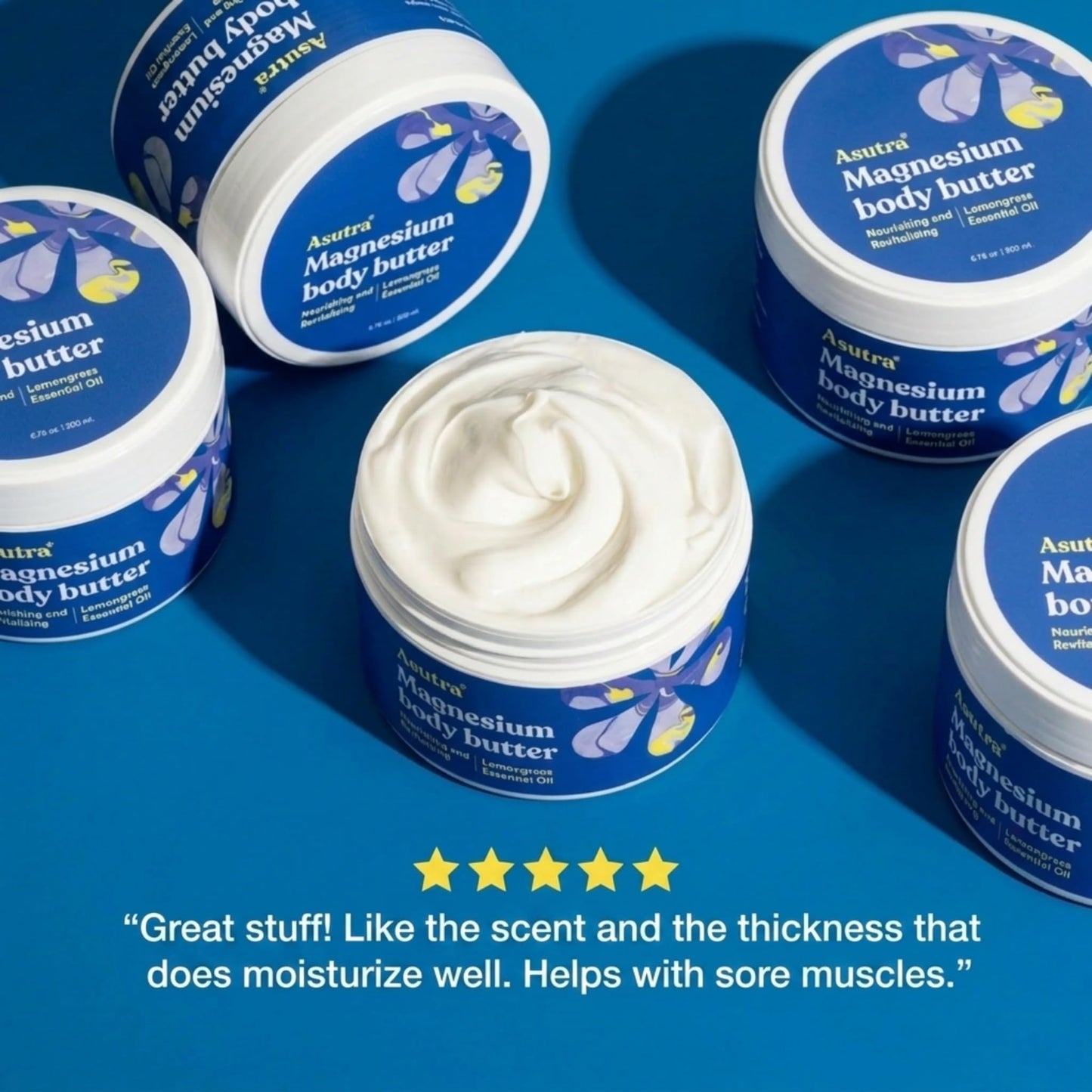 ASUTRA Magnesium Body Butter Lotion, 6.76 oz, Soothing Shea Butter & Almond Oil Moisturizer, Premium-Quality Magnesium, Lemongrass Essential Oil