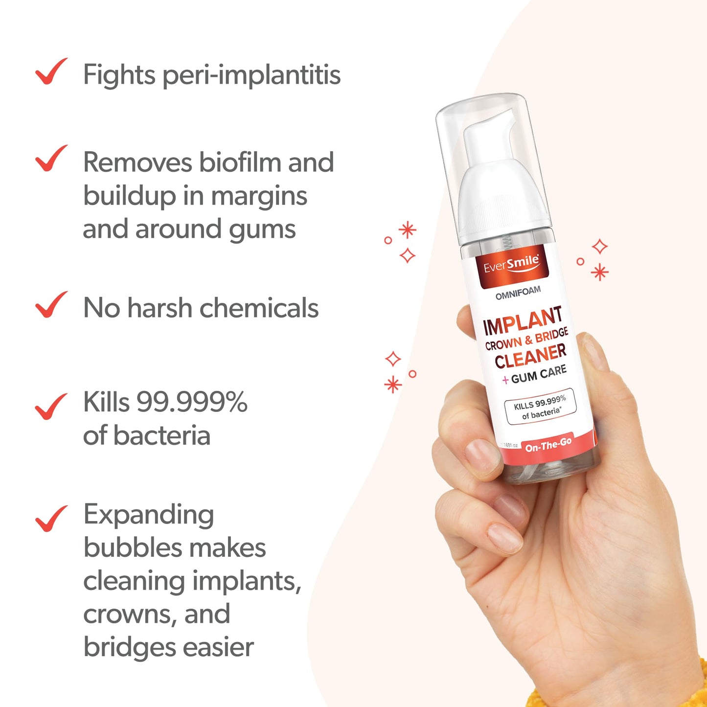 Eversmile OmniFoam Dental Cleaner – Cleaning Foam for Implants, Crowns, and Bridges – Pack of 2, 50ml Bottle