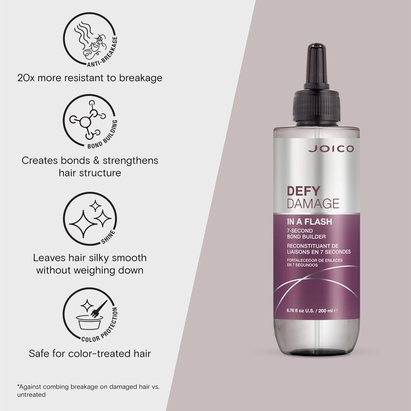 Joico Defy Damage In A Flash 7-Second Bond Building Hair Treatment | With Liquid Keratin | Quick Bond Strengthening & Protection | Color -Safe | Unique Liquid-To-Crème Formula | 6.76 Fl Oz