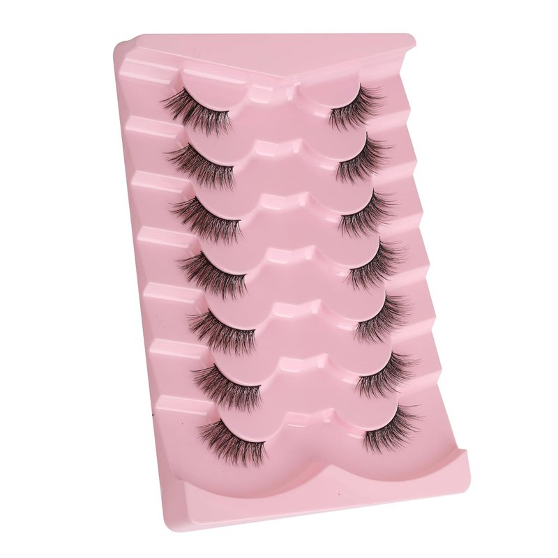 Natural Look Half Eyelashes - 14mm Cat Eye Wispy Lash Strips | 3D Volume Soft C Curl, 7 Pairs